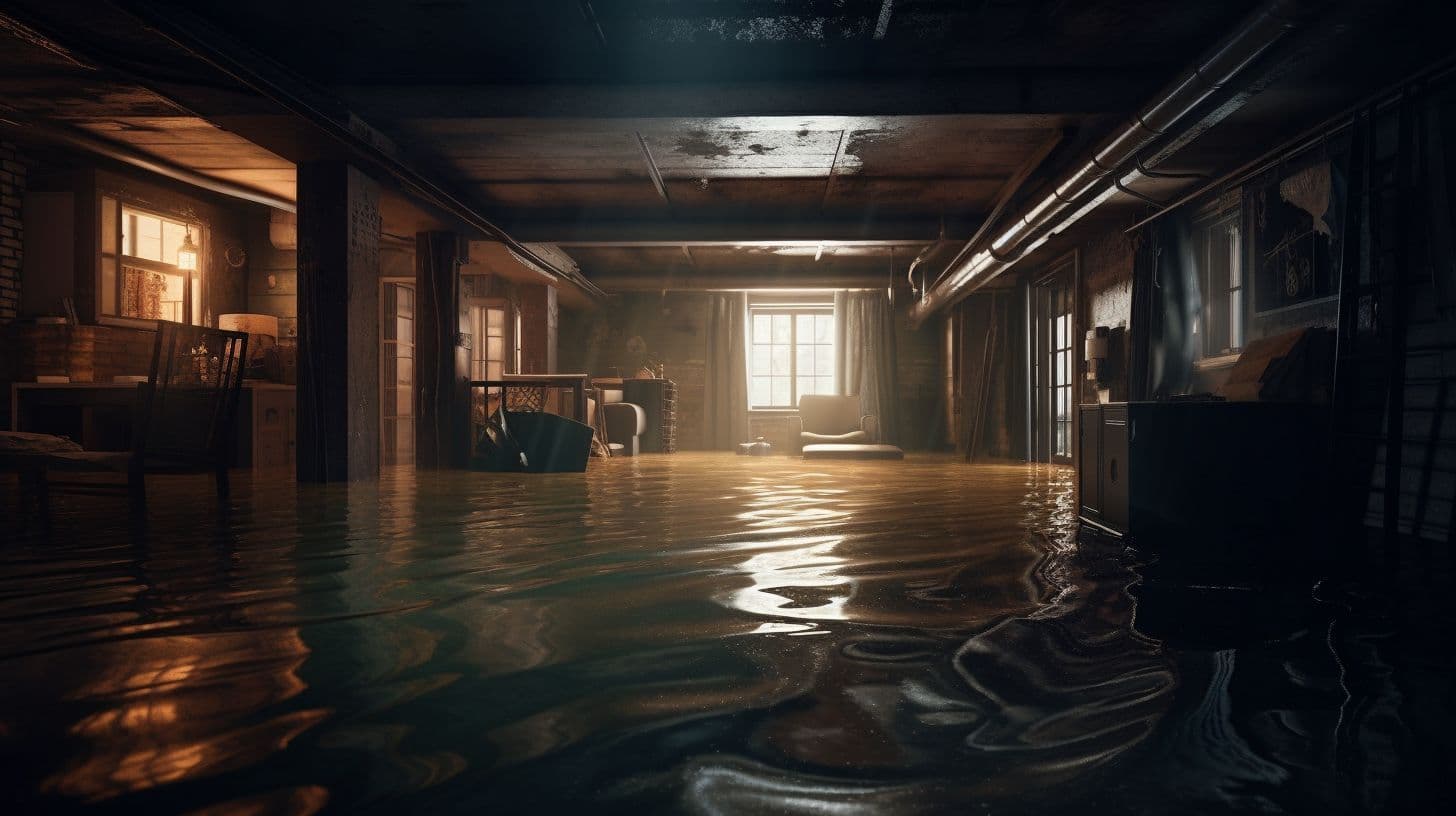 Professional water damage restoration showing clean-up, drying equipment, and disinfection steps