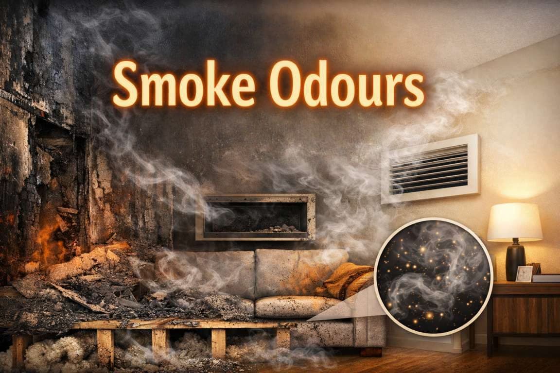 Home affected by lingering smoke odour after a fire requiring professional odour remediation