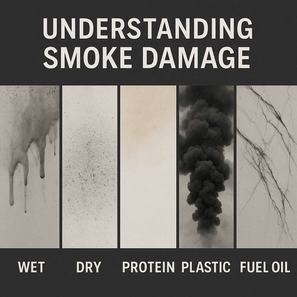 Different types of smoke residue on walls requiring category-specific professional cleaning
