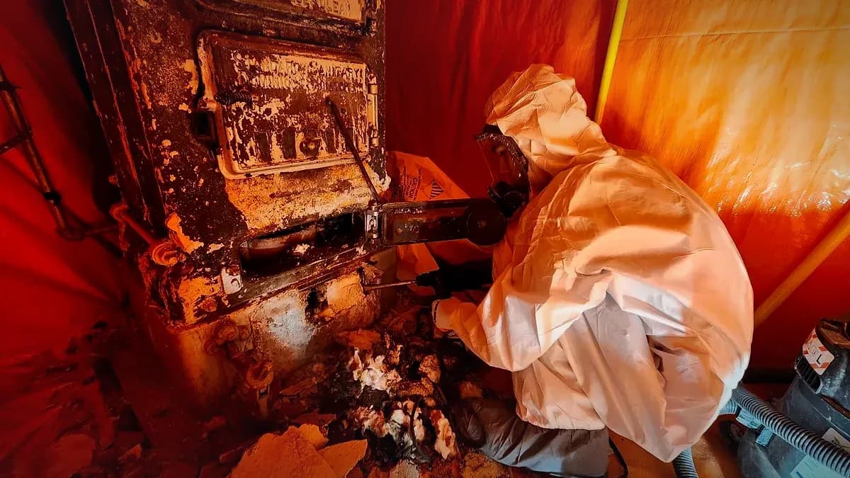 Certified Relief Restorations crew carrying out asbestos abatement under controlled containment in Winnipeg