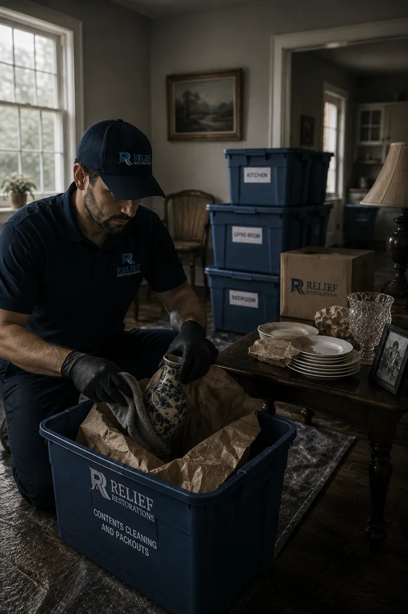 IICRC certified contents pack-out and cleaning service for fire, water, and mould damaged belongings