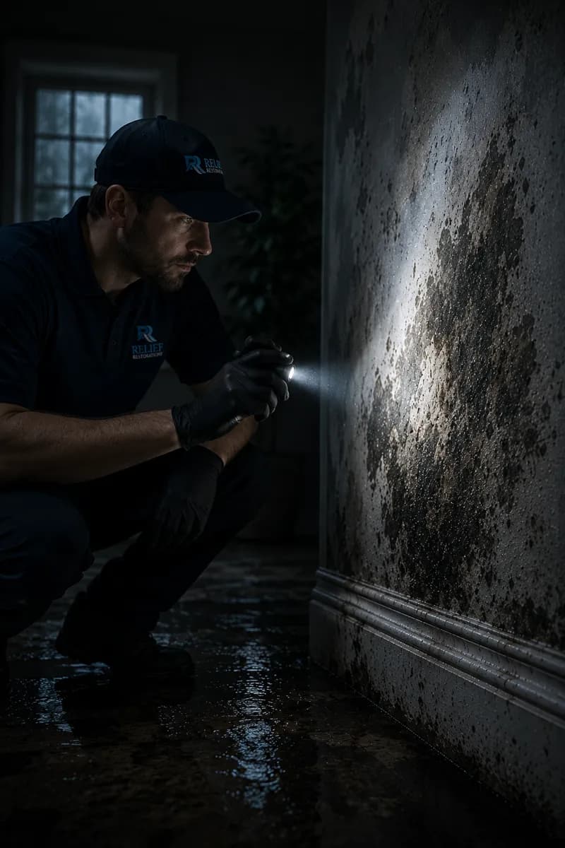 Mould inspector conducting a visual assessment and moisture mapping in a Winnipeg property