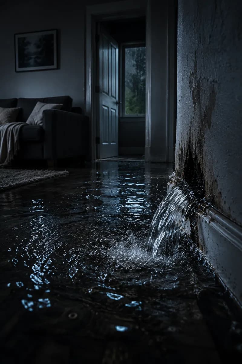 Water damage restoration technician extracting water from a flooded Winnipeg property